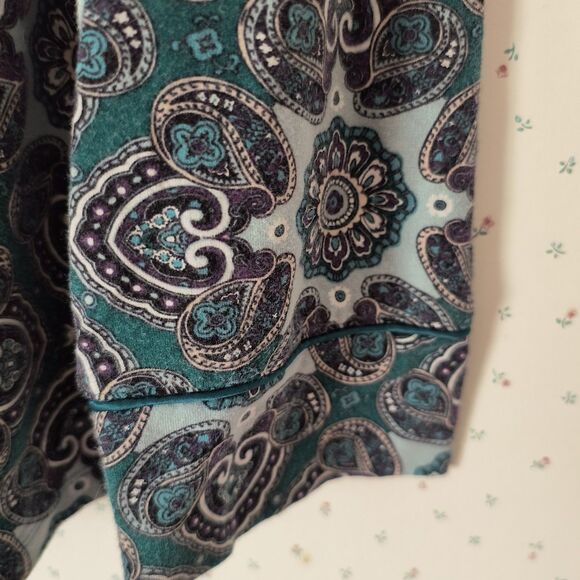 Soma Pajama Set Large Paisley Green Blue Stretch Pockets Lounge Cozy Holiday - Picture 6 of 16
